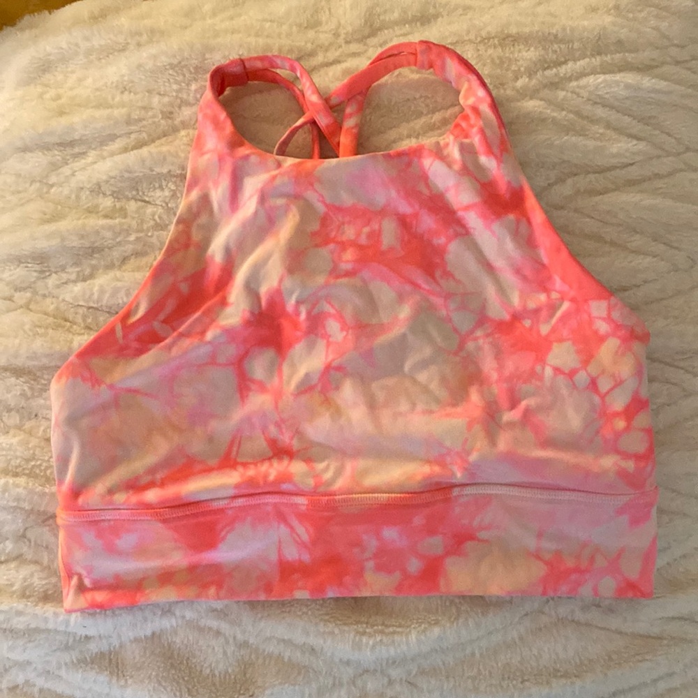 Lululemon high neck long line energy bra orange size 8
